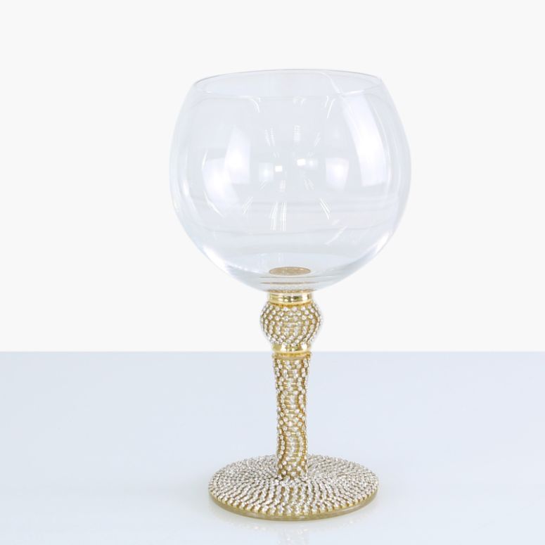 GOLD DIAMANTE ENCRUSTED CRYSTAL BALOON GIN GLASS