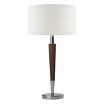 DARK WOOD AND CHROME TABLE LAMP WITH SHADE