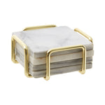 WHITE MARBLE BRASS COASTERS SET OF 4