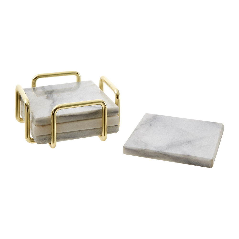 WHITE MARBLE BRASS COASTERS SET OF 4