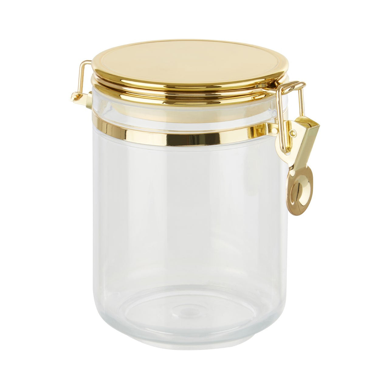 14 Inch Clear Glass Container in Gold Wire Basket - Garden Cottage