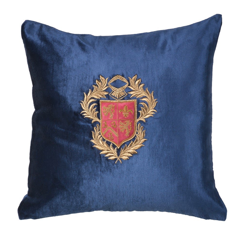 NAVY BLUE CUSHION COVER WITH ZARDOZI EMBROIDERY