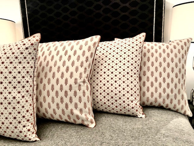 HAND BLOCK PRINT EARTHY BROWN PIPED CUSHION COVER