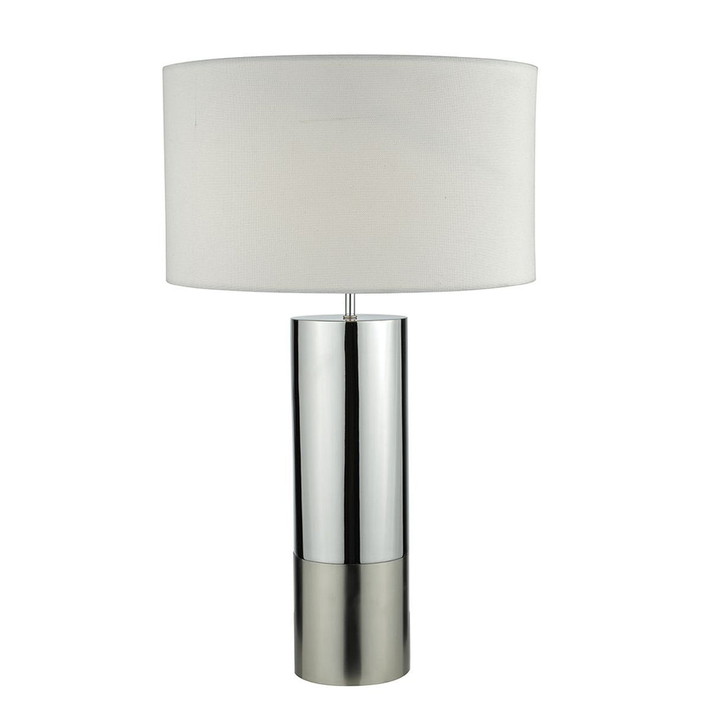 TWO TONE POLISHED AND BRUSHED CHROME TABLE LAMP WITH SHADE