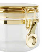 SMALL TRANSPARENT STORAGE JAR WITH GOLD AIRTIGHT LID