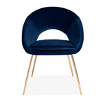 PAIR DEEP BLUE VELVET DINING CHAIRS WITH GOLD LEGS