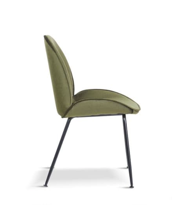 BEETLE STYLE DINING CHAIRS WITH GOLD LEGS x 2 - OLIVE GREEN