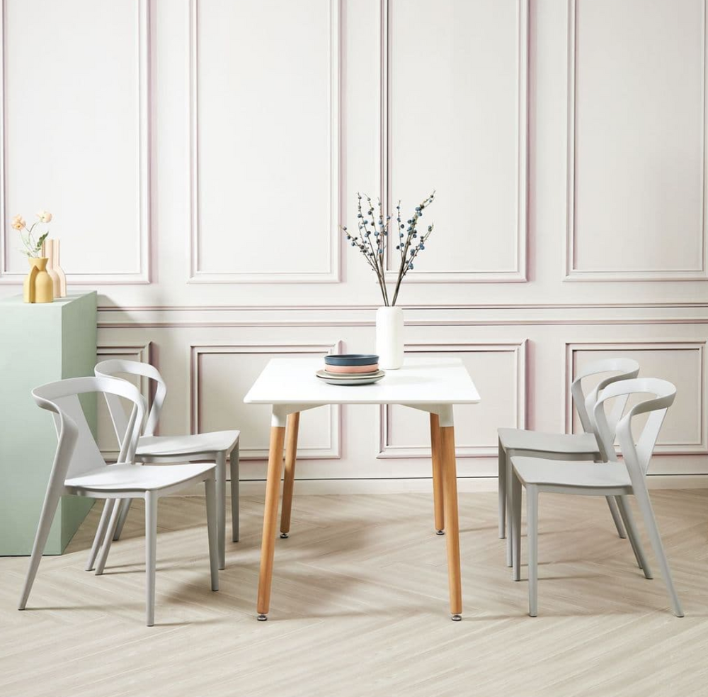 SET OF 4 PALE GREY DINING CHAIRS