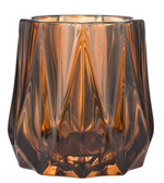 Amine Cut Glass Votive - Deep Amber  Lovely deep amber coloured votive made of glass.  When the candle is lit in this amber votive, the flame will reflect beautifully into the glass.  Dimensions: H9cm x Dia 7.5cm