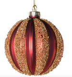 RED & GOLD BEADED STRIPE BAUBLE SET X 4