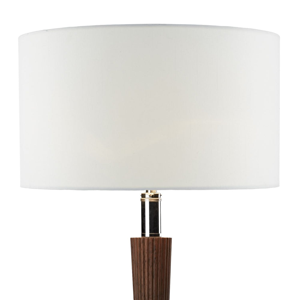 DARK WOOD AND CHROME TABLE LAMP WITH SHADE